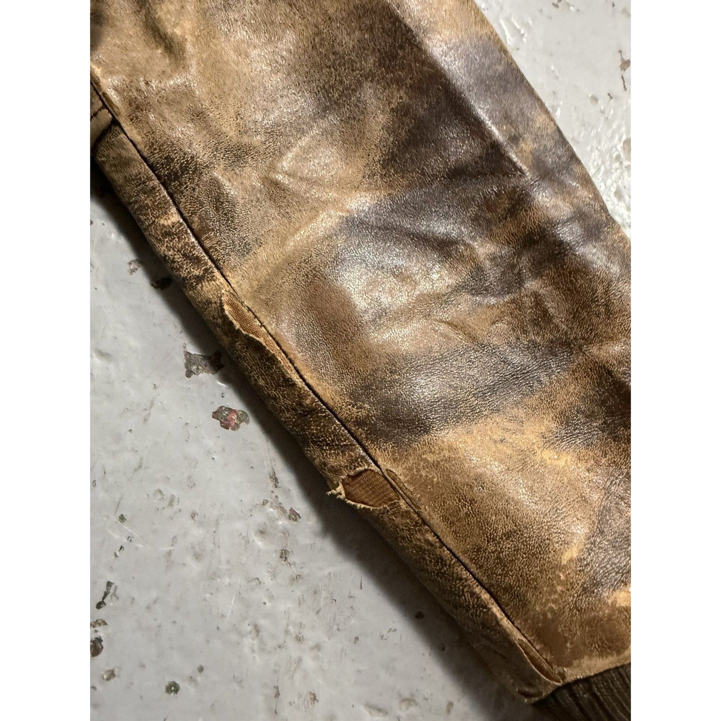 Insane Perfectly Faded Distressed Mocha Leather Bomber Jack