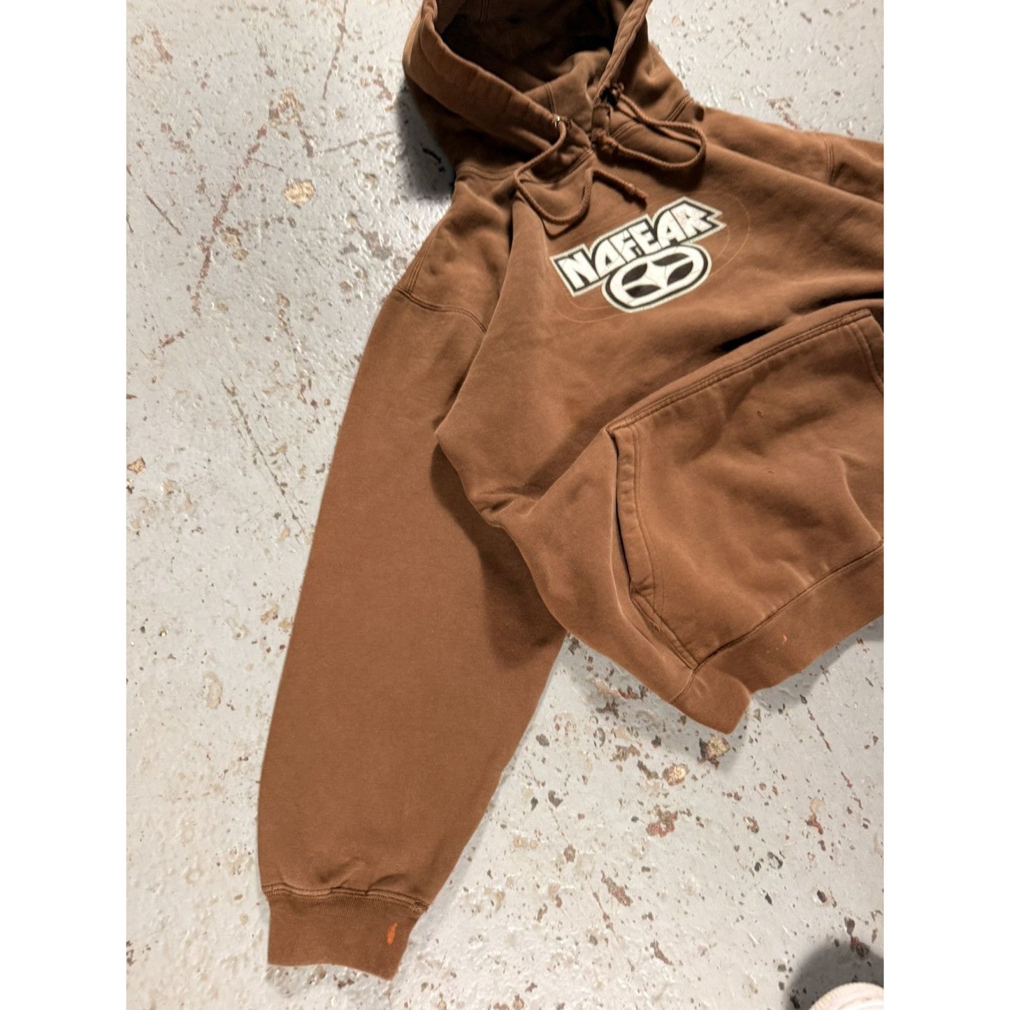 Vintage Distressed Mocha Brown No Fear Y2K Skate Hoodie
