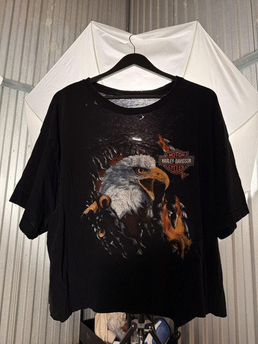 Vintage Cropped Thrashed Harley Davidson Eagle Breakout Tee
