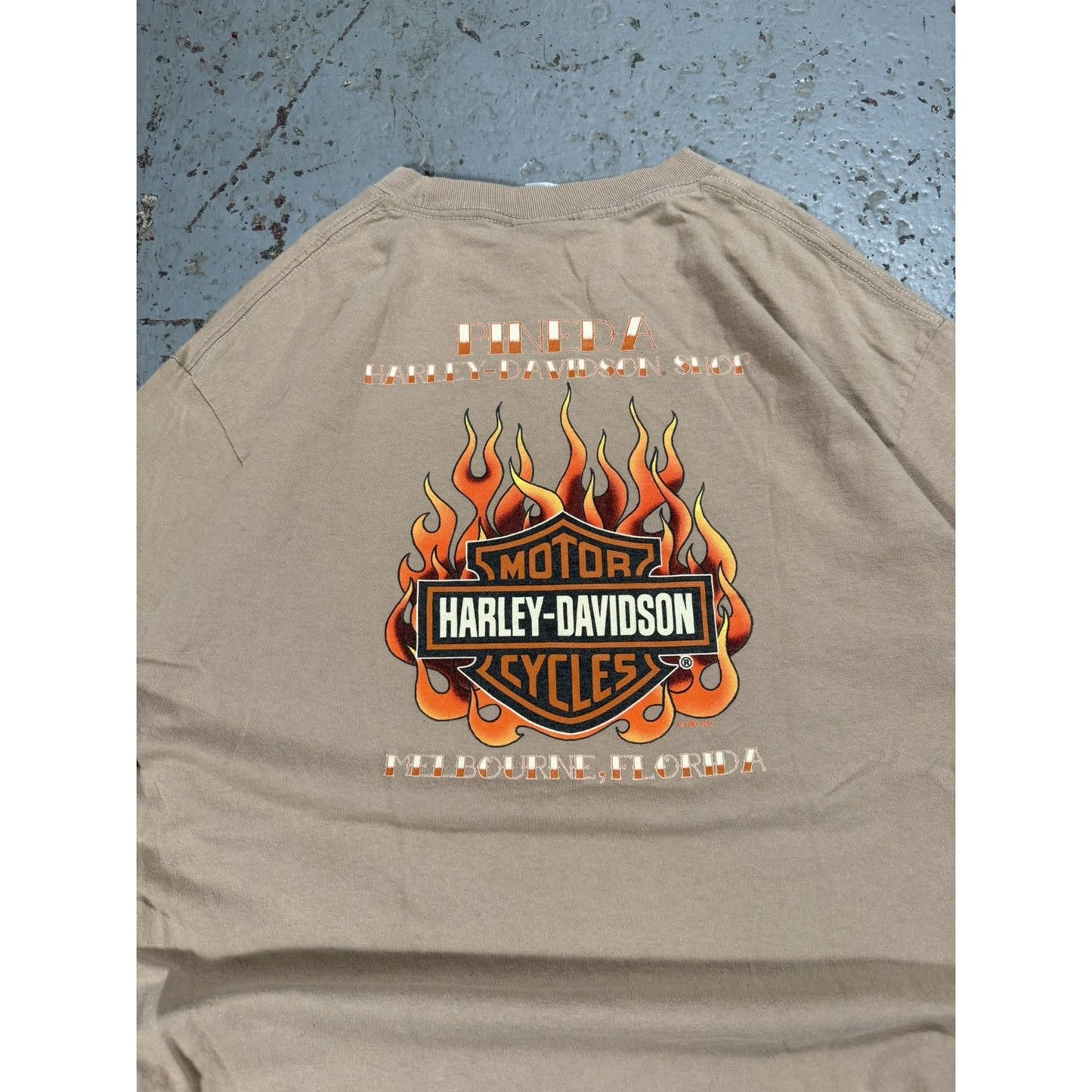Vintage Harley Davidson Flame Cream Tee