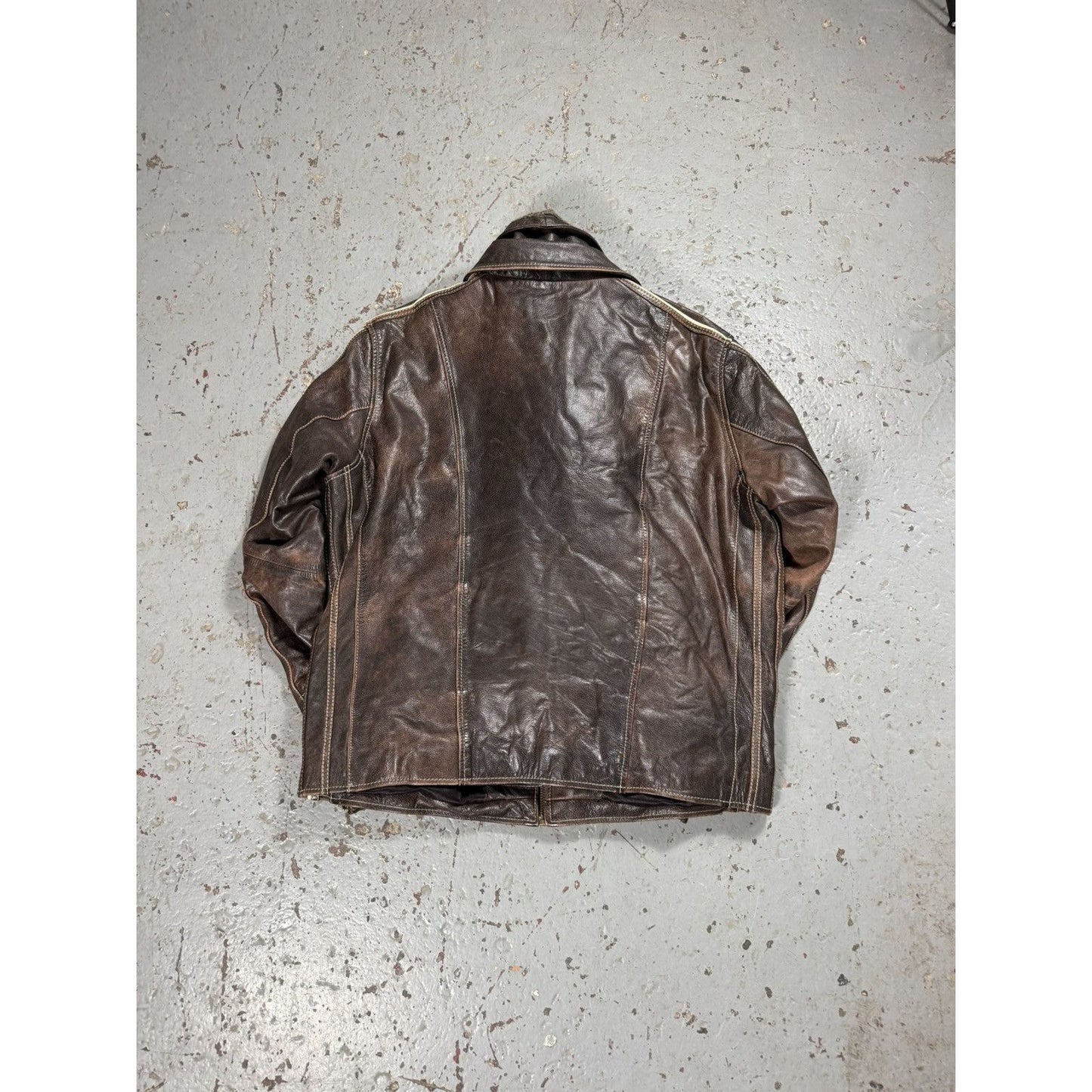 Vintage CMM Detachable Fur Collar Leather Faded Pinstripe Ja