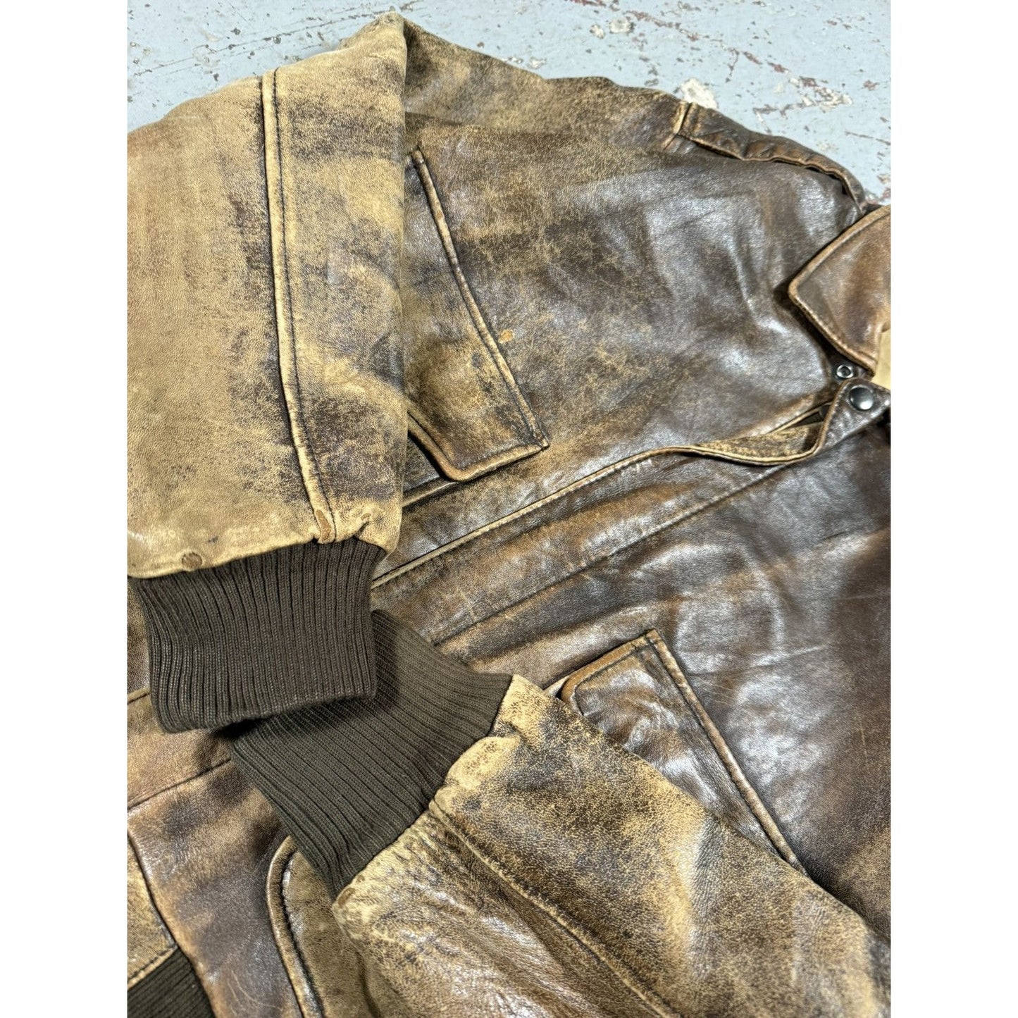 Insane Perfectly Faded Distressed Mocha Leather Bomber Jack