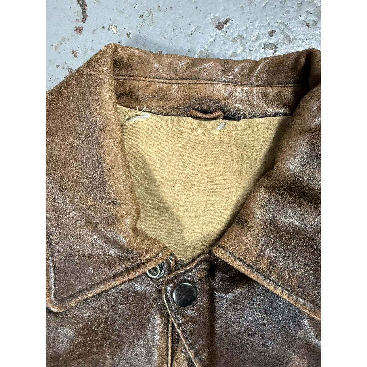Insane Perfectly Faded Distressed Mocha Leather Bomber Jack