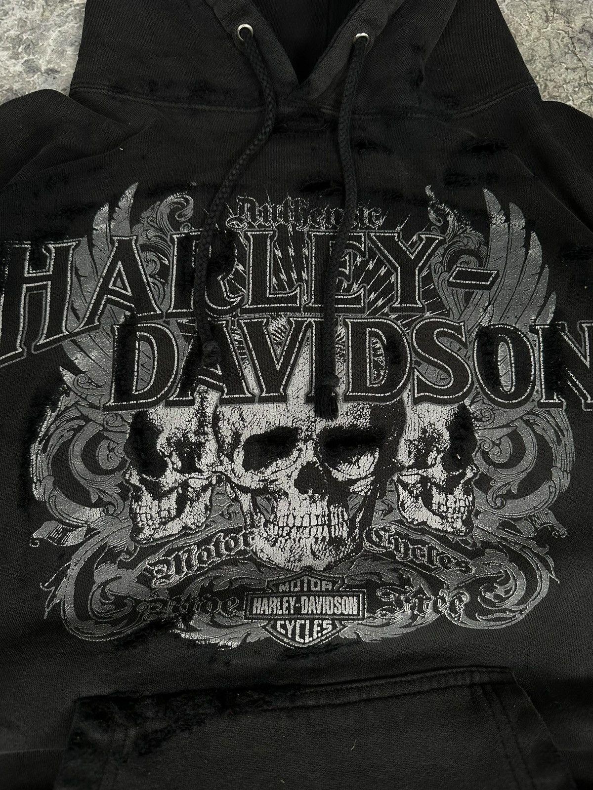 Vintage Thrashed Harley Davidson Skull Hoodie