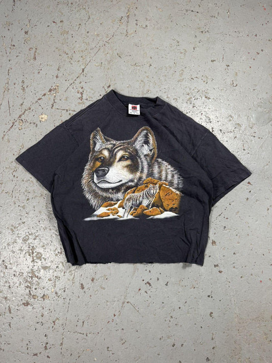 Vintage Cropped Faded Nature Wolf Tee