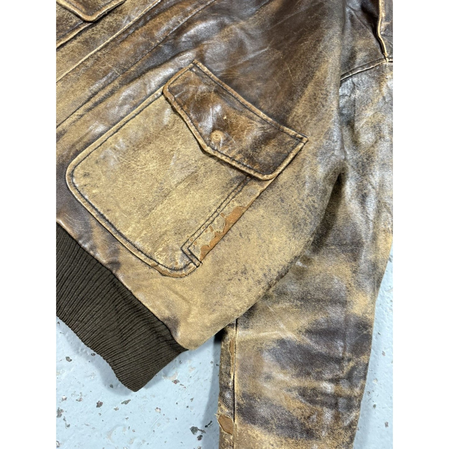 Insane Perfectly Faded Distressed Mocha Leather Bomber Jack