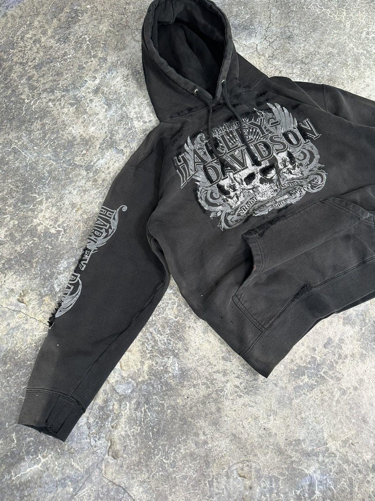 Vintage Thrashed Harley Davidson Skull Hoodie