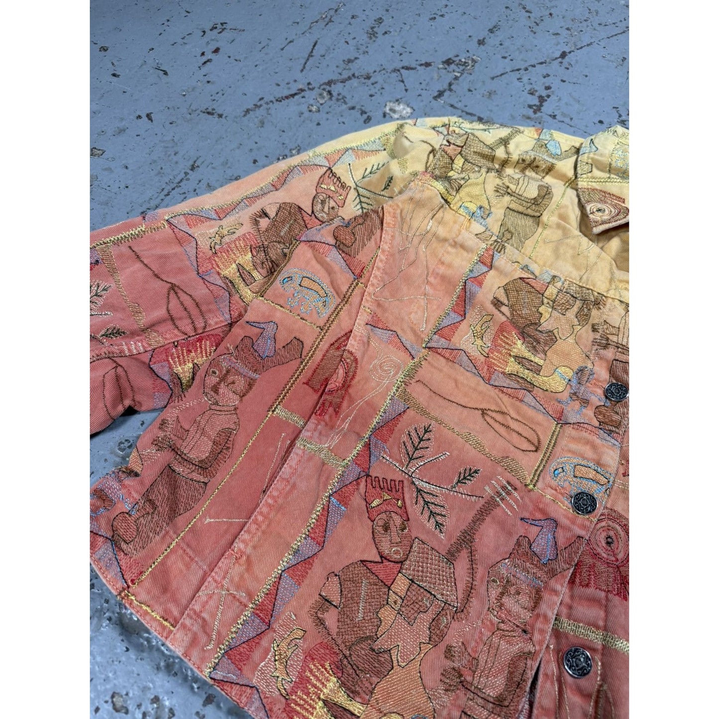 Insane Vintage Denim Jacket Pattern Rainbow Cropped