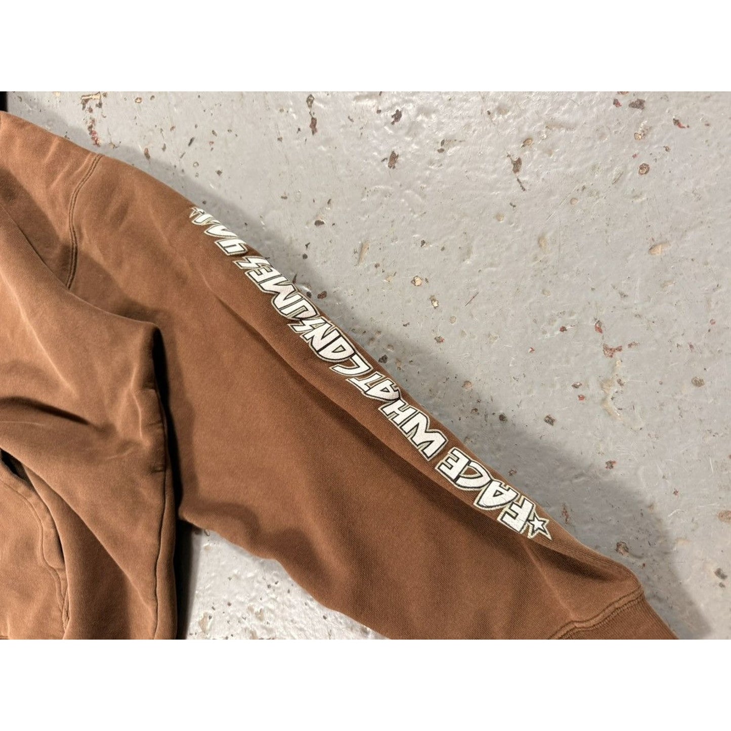 Vintage Distressed Mocha Brown No Fear Y2K Skate Hoodie