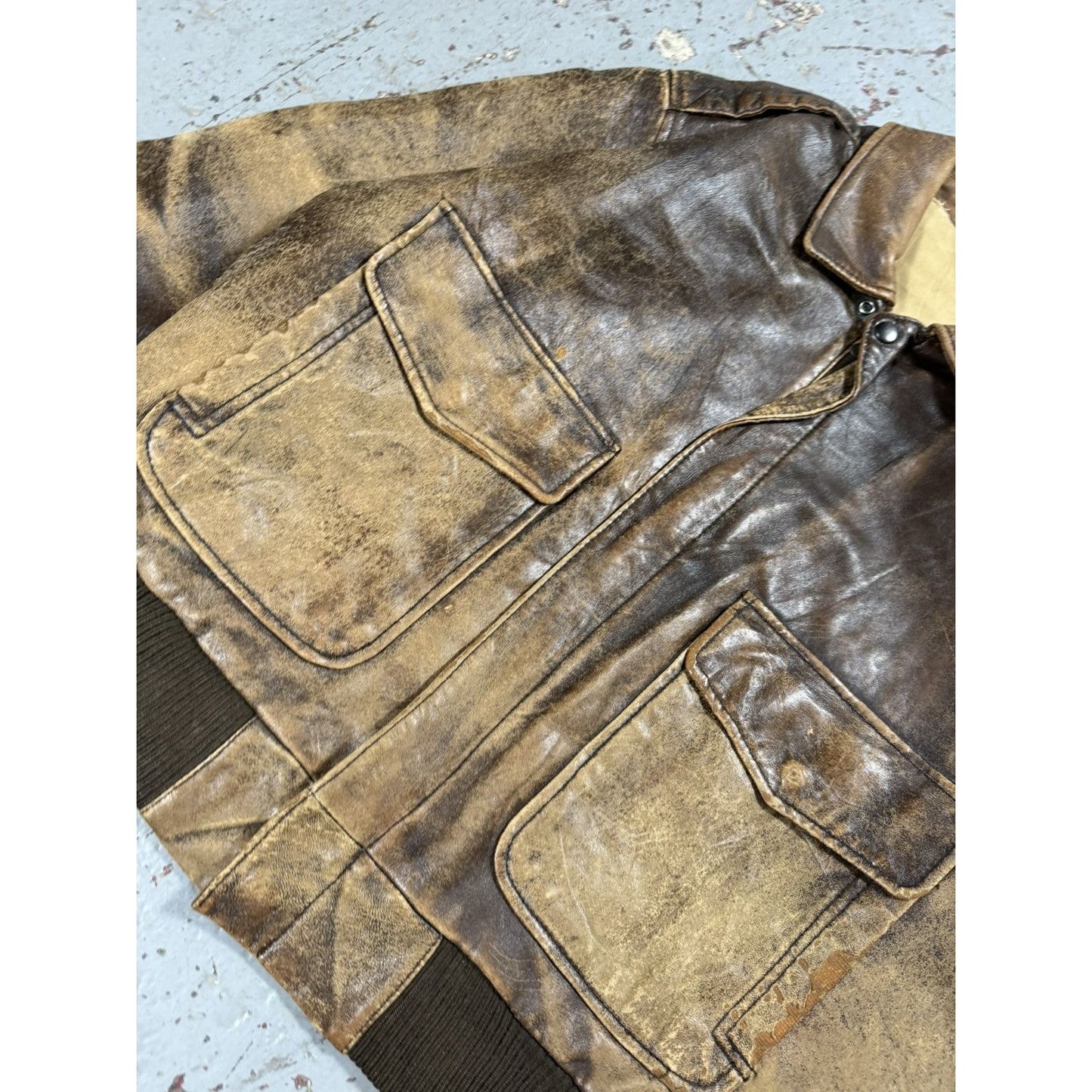Insane Perfectly Faded Distressed Mocha Leather Bomber Jack