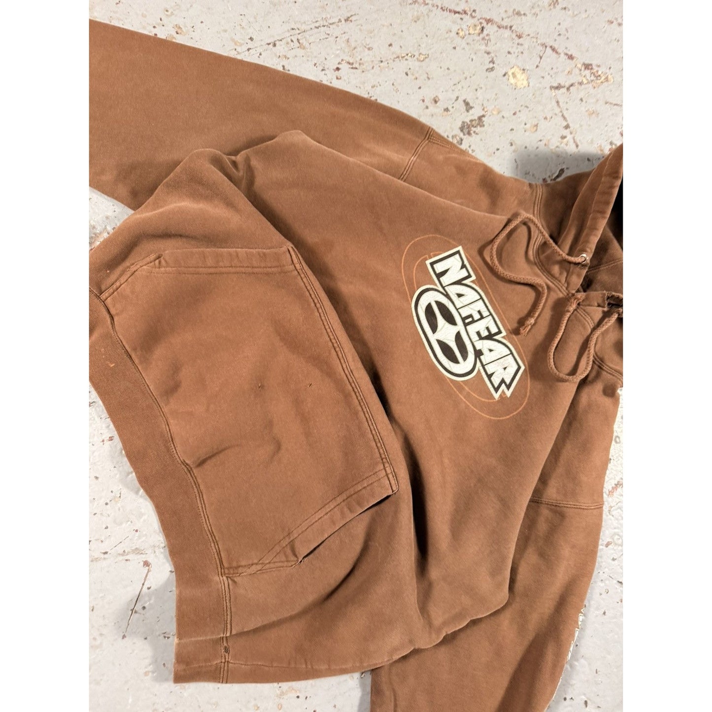Vintage Distressed Mocha Brown No Fear Y2K Skate Hoodie