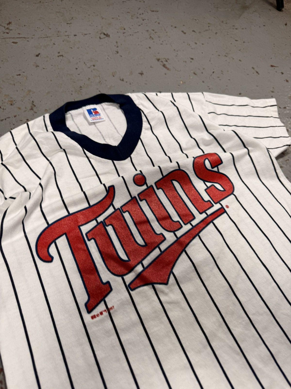Vintage Russel’s Athletics 1997 Twins Baseball Pinstripe Tee