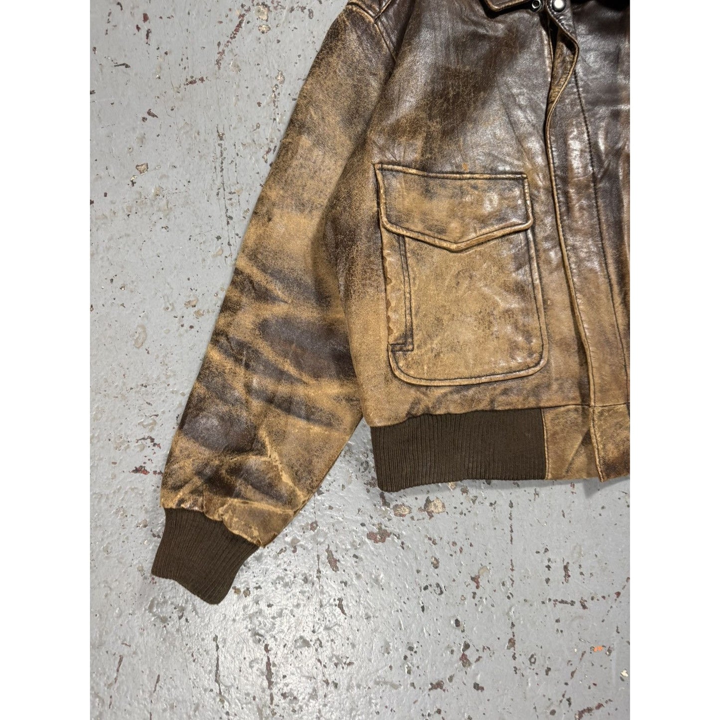 Insane Perfectly Faded Distressed Mocha Leather Bomber Jack