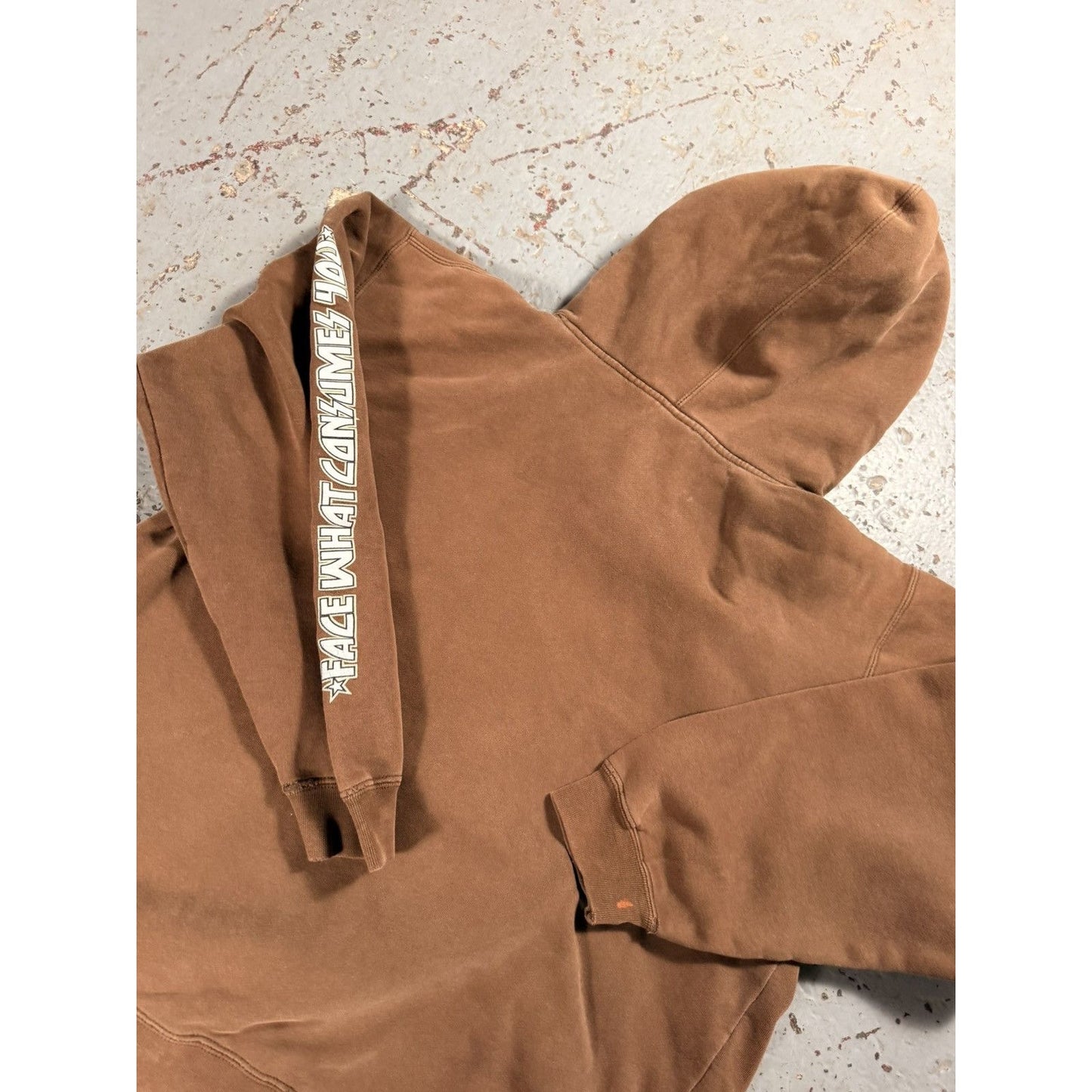 Vintage Distressed Mocha Brown No Fear Y2K Skate Hoodie