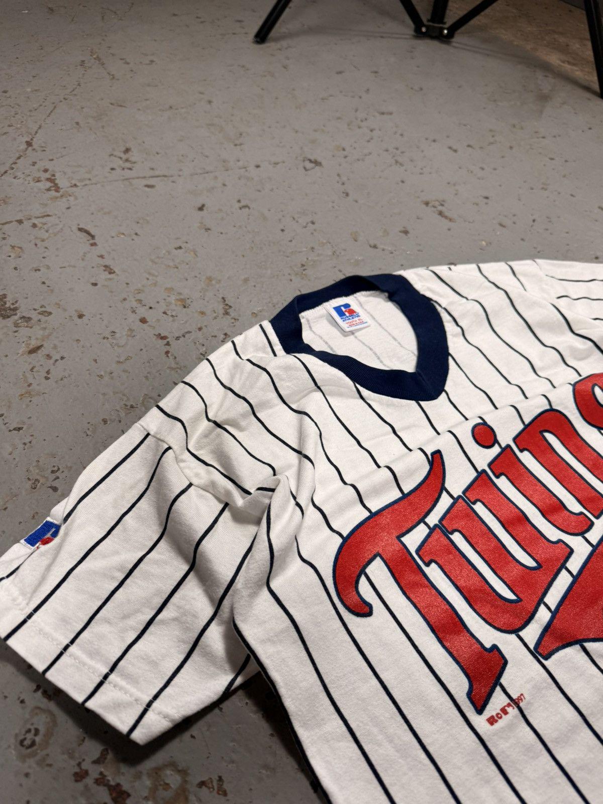Vintage Russel’s Athletics 1997 Twins Baseball Pinstripe Tee