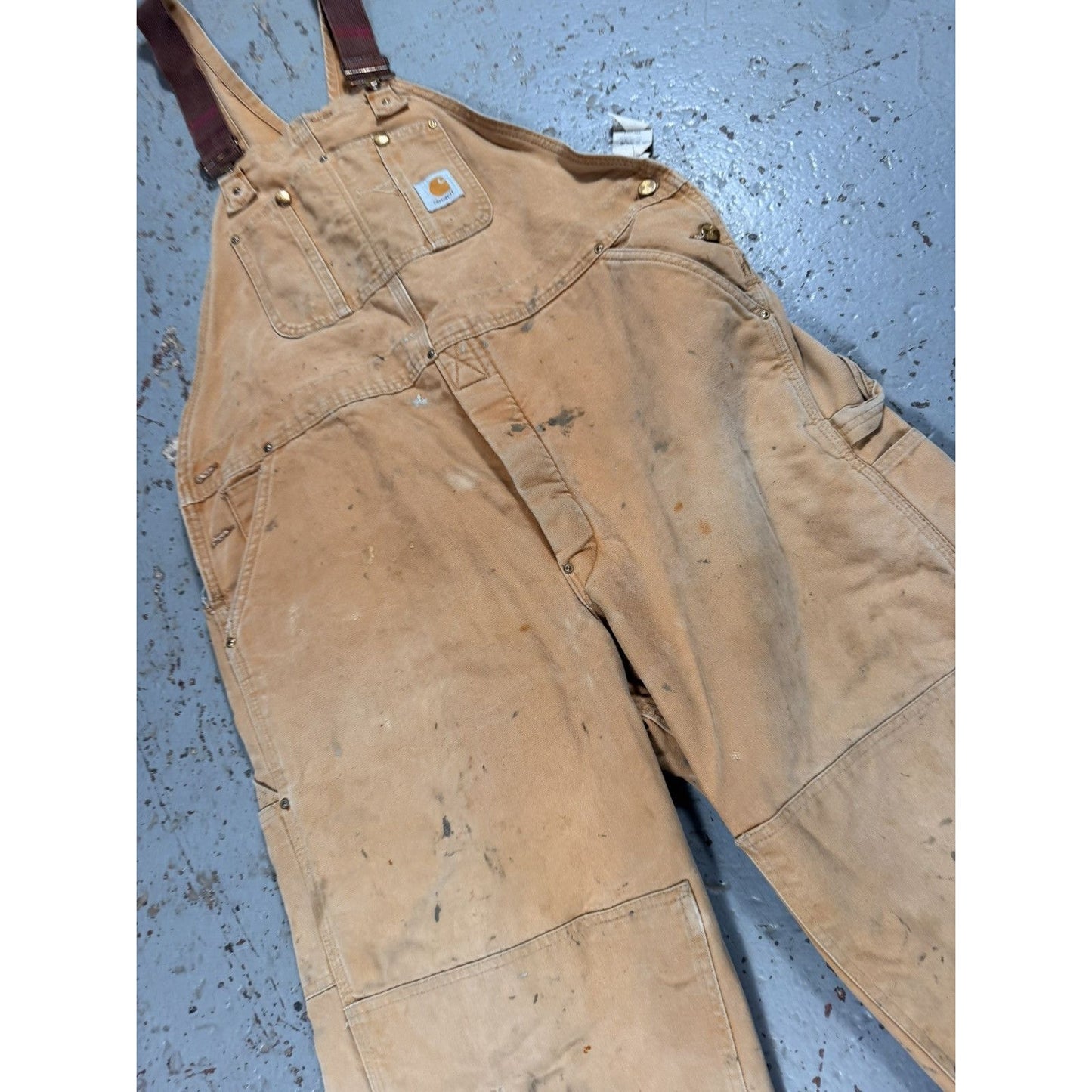 Vintage Distressed Thrashed Faded Beige Carhartt Overalls