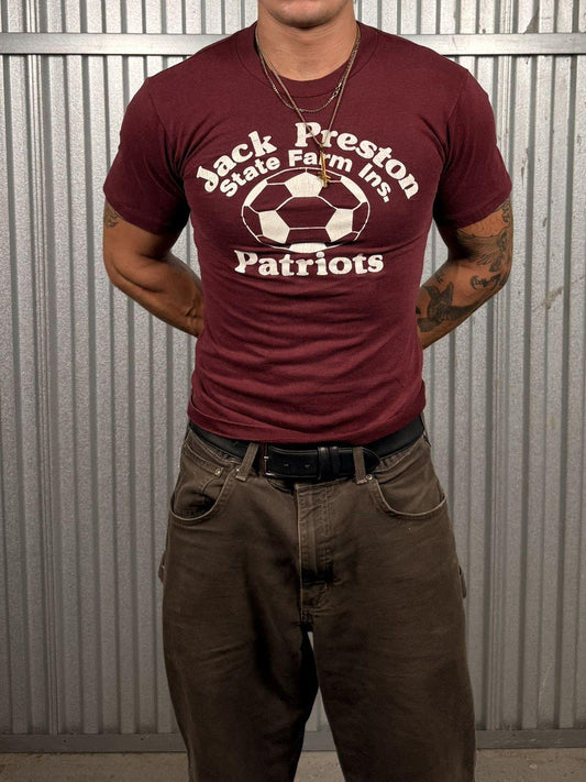 Vintage Burgundy 70s Style Single Stitch Soccer Baby Tee