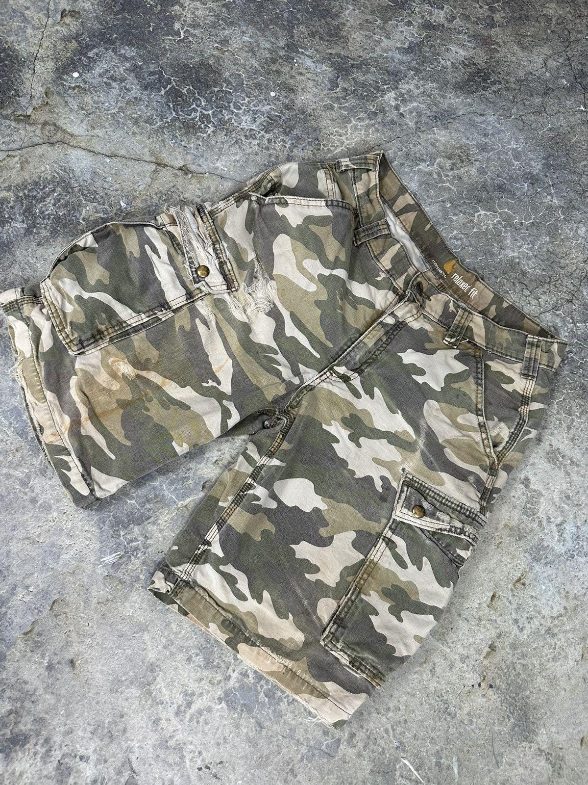 Thrashed Carhartt Camo Cargo Shorts