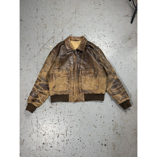 Insane Perfectly Faded Distressed Mocha Leather Bomber Jack
