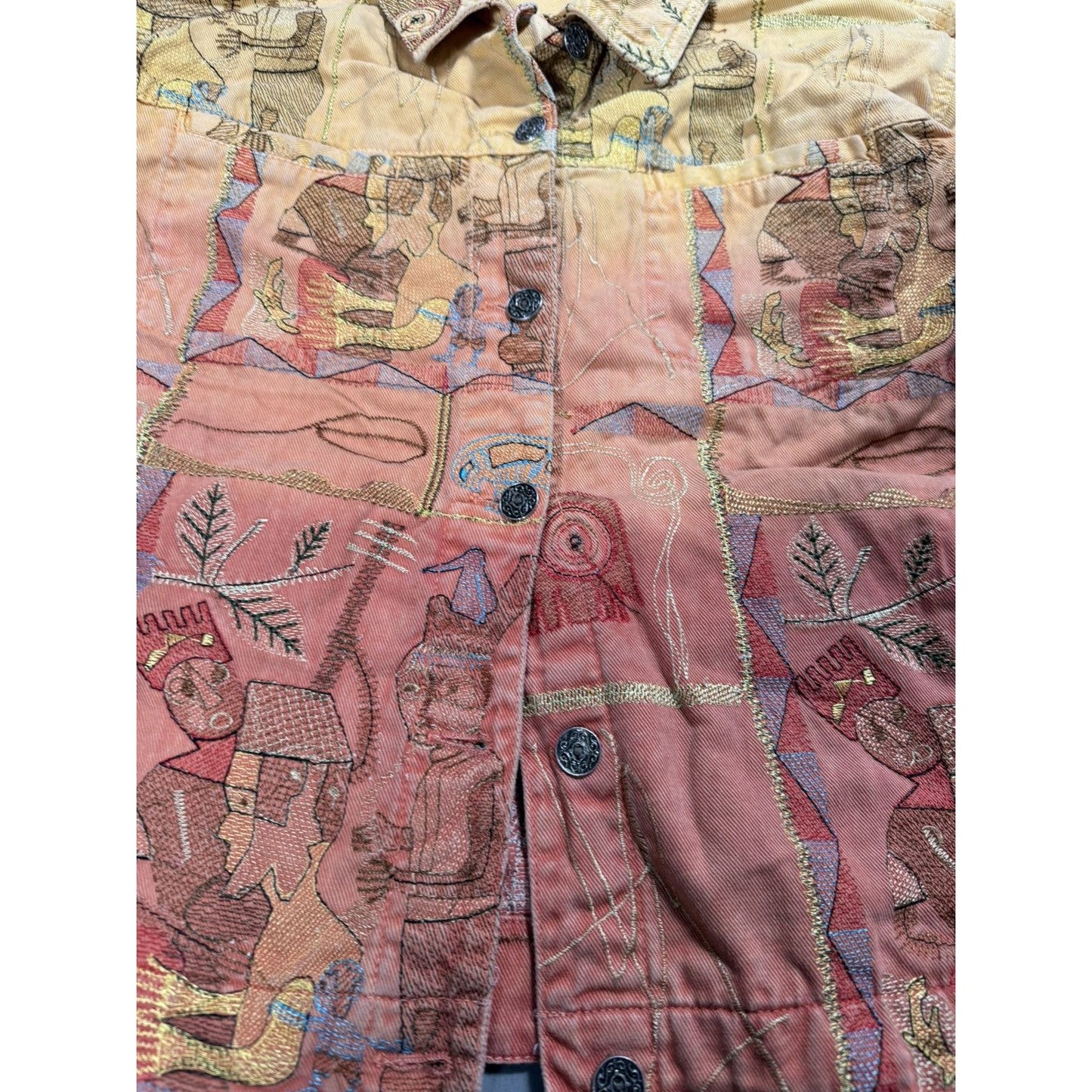 Insane Vintage Denim Jacket Pattern Rainbow Cropped