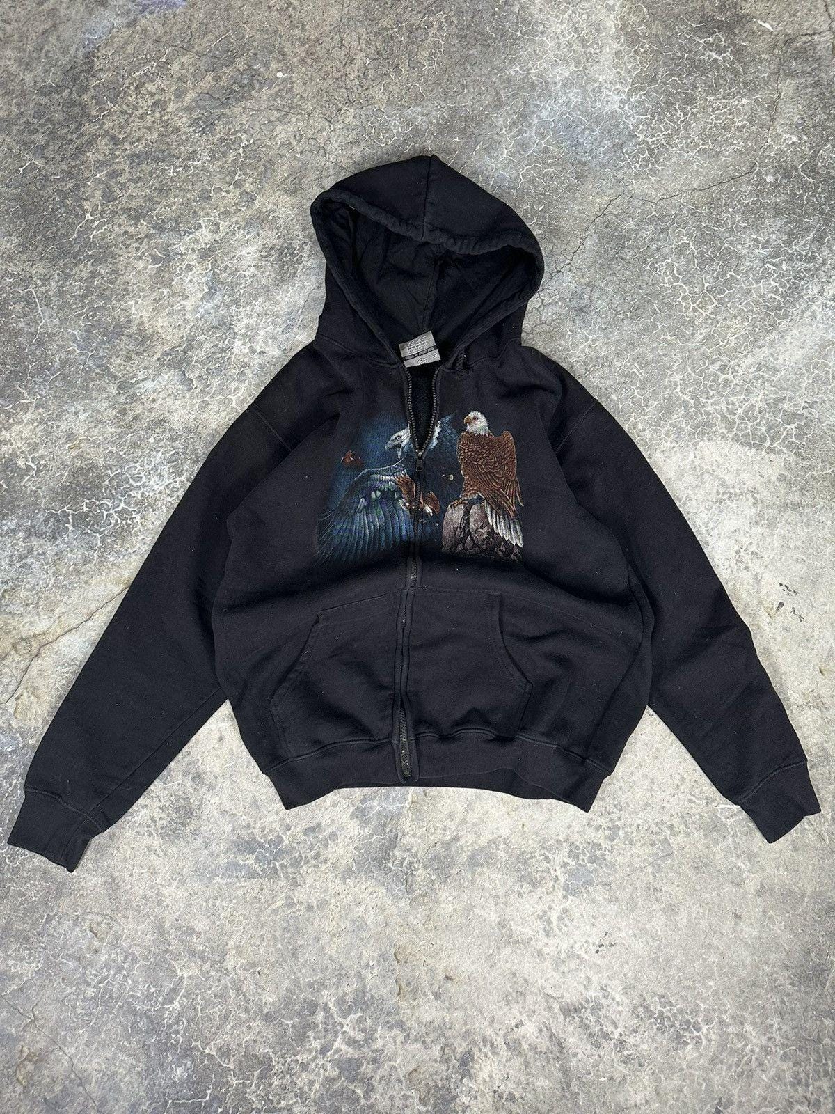 Vintage Eagle Print Zipup Hoodie