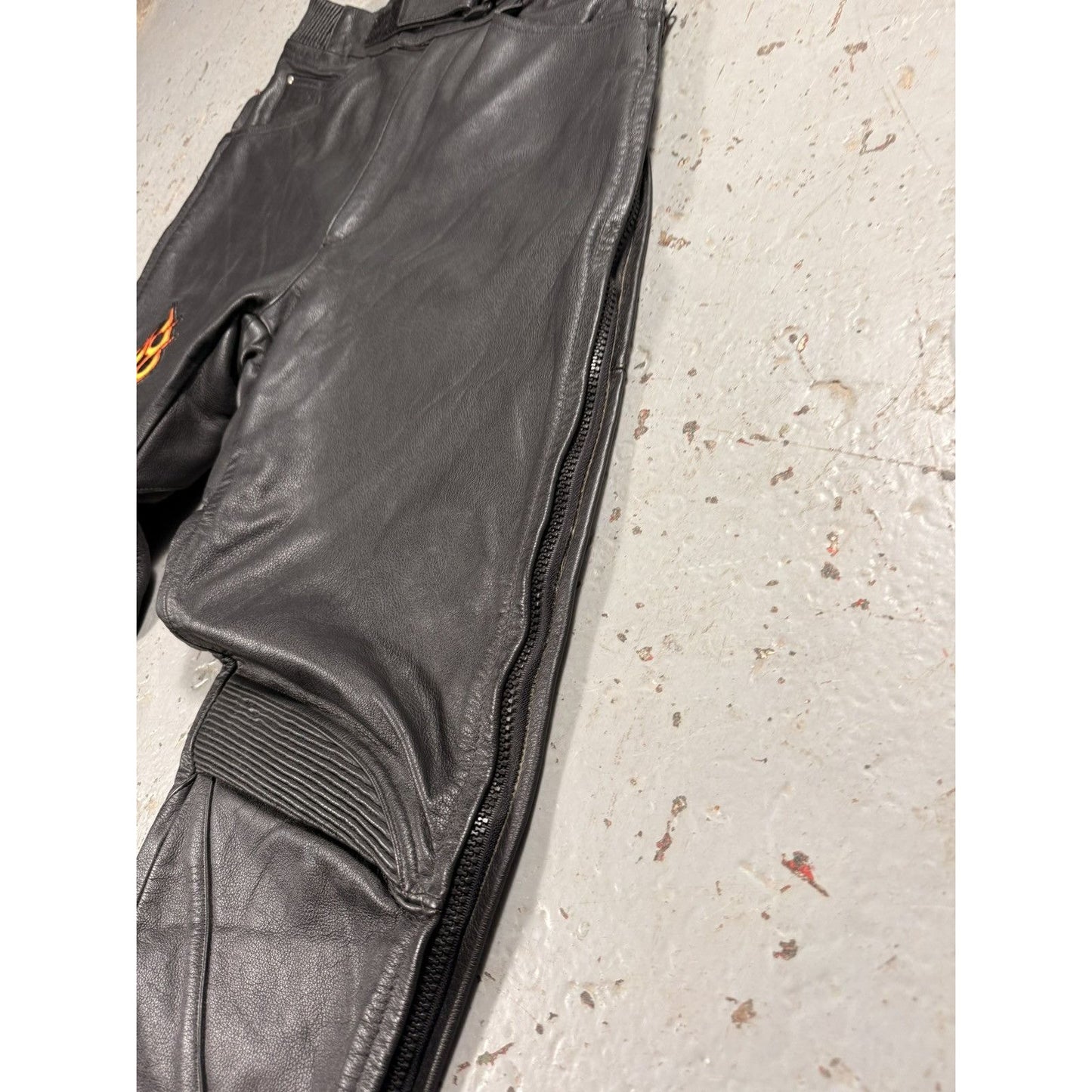 Crazy Vintage Flaming Skull Leather Pants