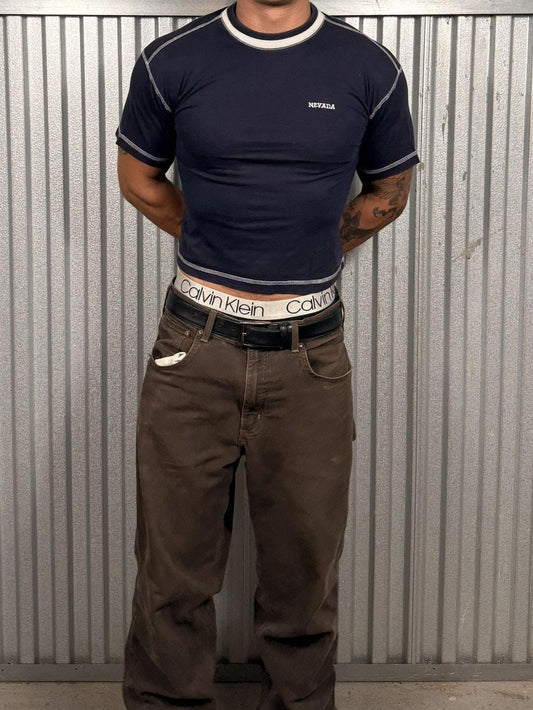 Vintage Nevada Cropped Navy Baby Tee