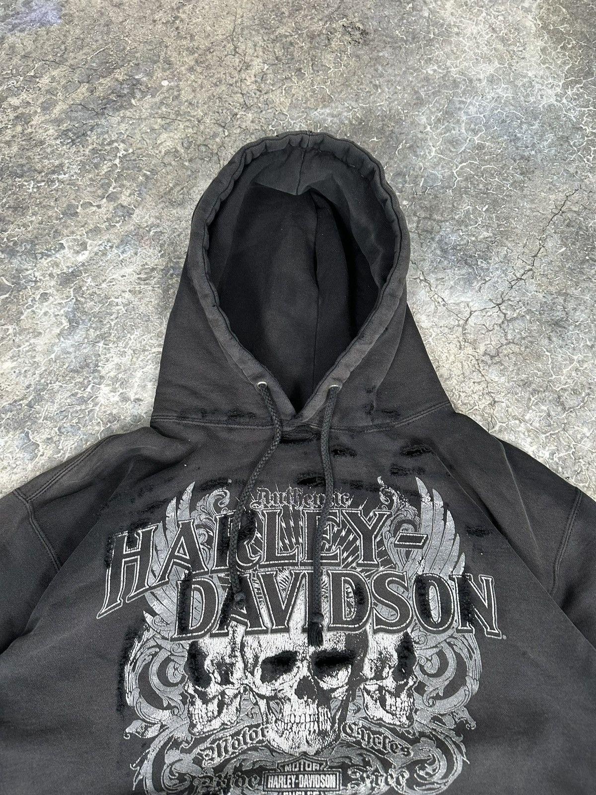 Vintage Thrashed Harley Davidson Skull Hoodie