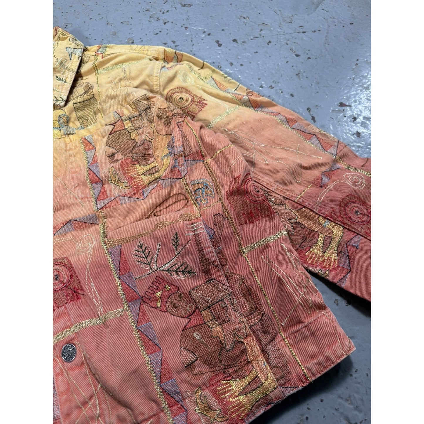 Insane Vintage Denim Jacket Pattern Rainbow Cropped