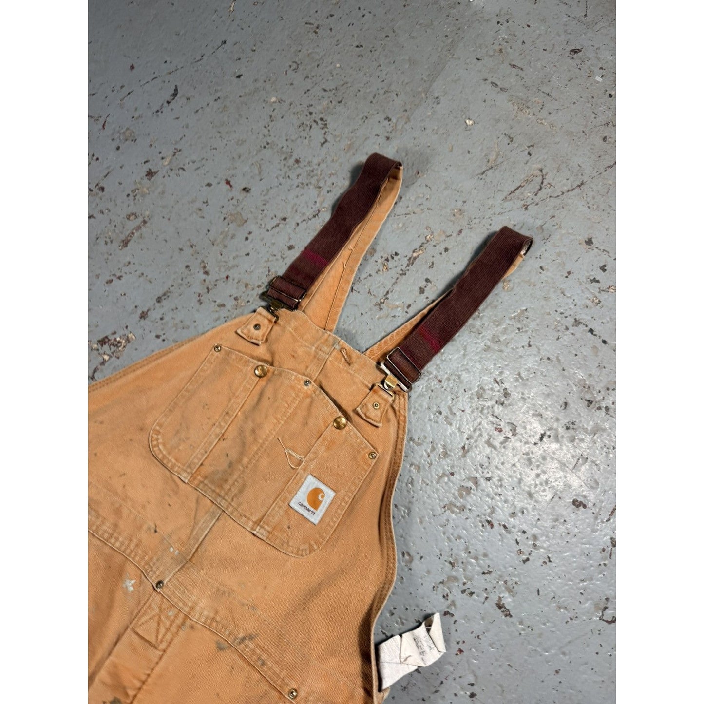 Vintage Distressed Thrashed Faded Beige Carhartt Overalls