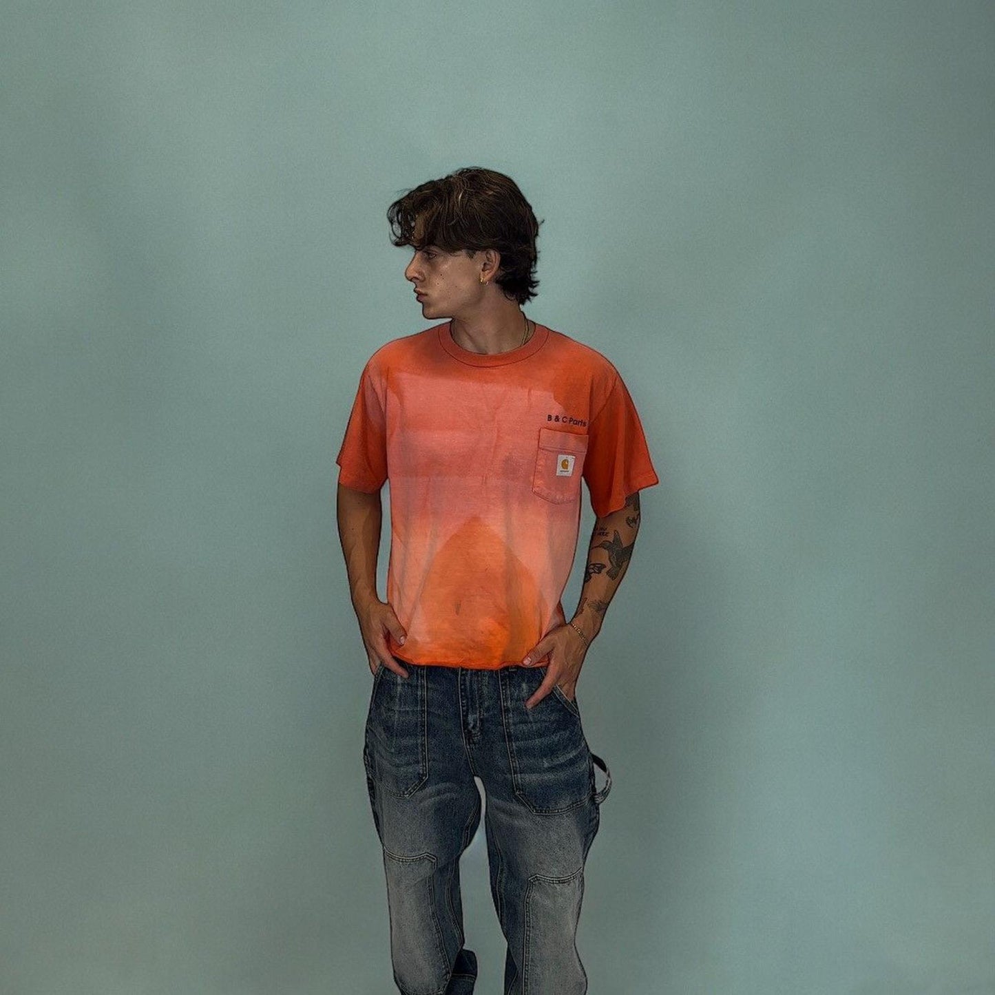 Crazy Burnt Orange sun faded Carhartt Tractor Tee