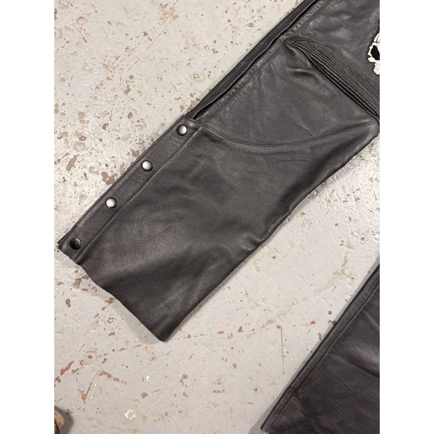 Crazy Vintage Flaming Skull Leather Pants