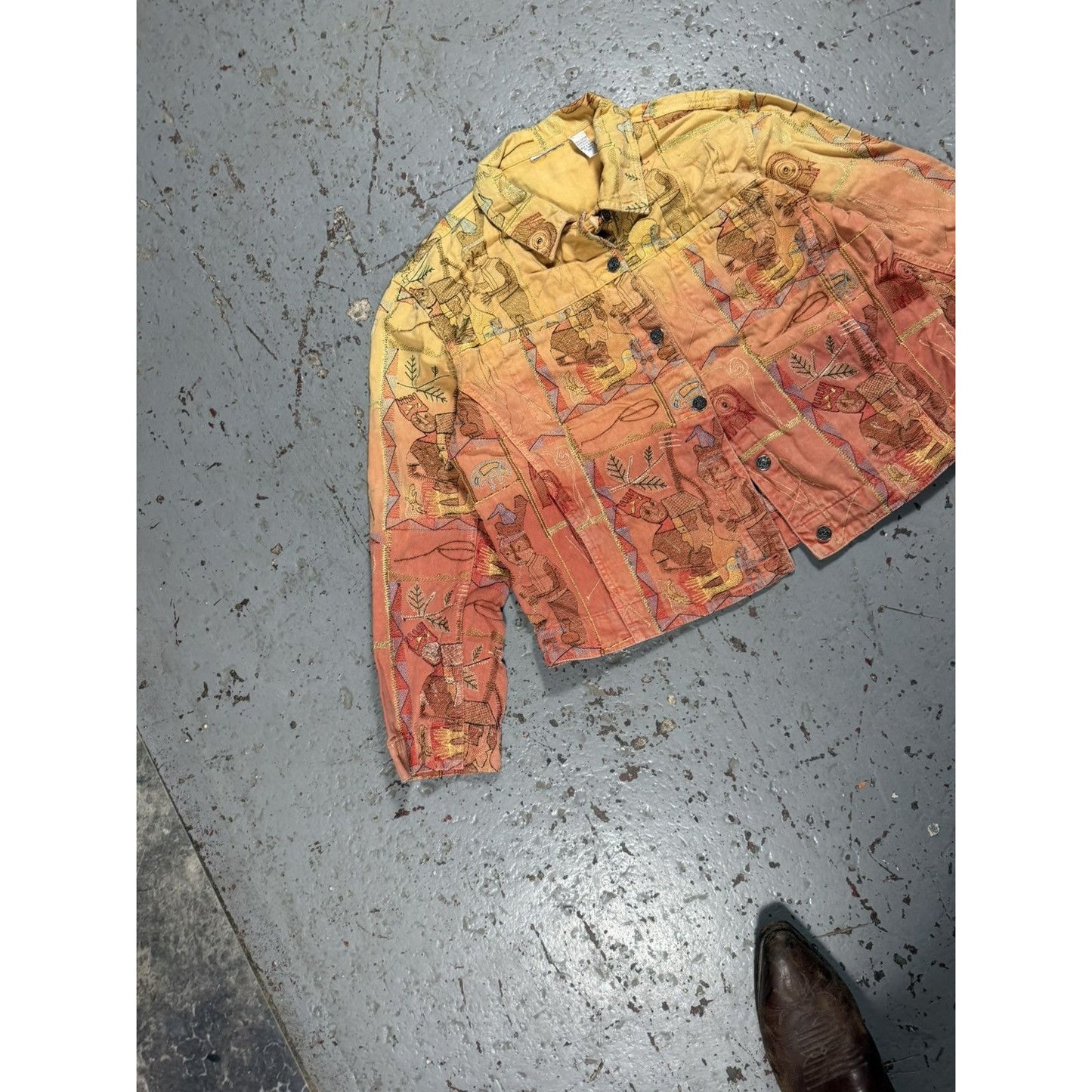 Insane Vintage Denim Jacket Pattern Rainbow Cropped