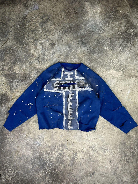 Vintage Thrashed cut and sew cross Crewneck