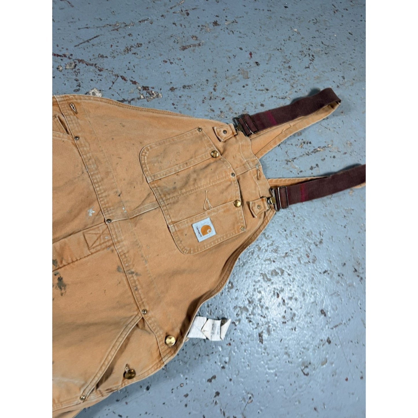 Vintage Distressed Thrashed Faded Beige Carhartt Overalls