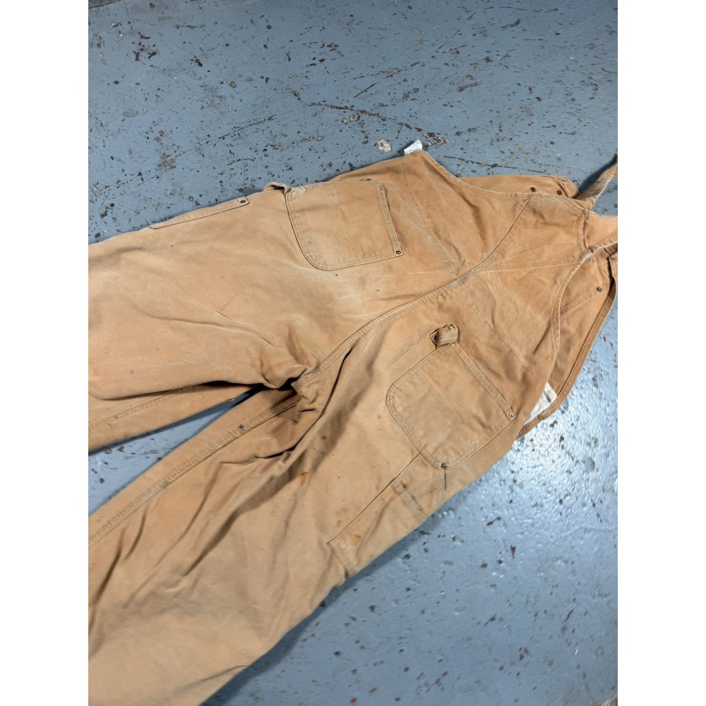 Vintage Distressed Thrashed Faded Beige Carhartt Overalls