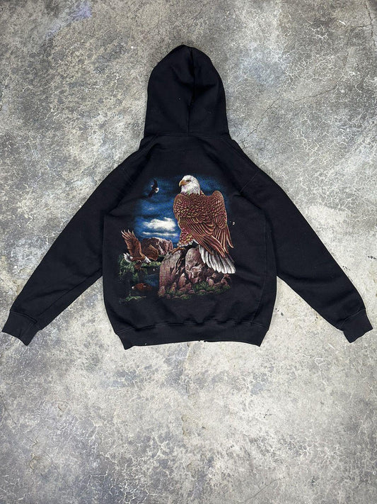 Vintage Eagle Print Zipup Hoodie