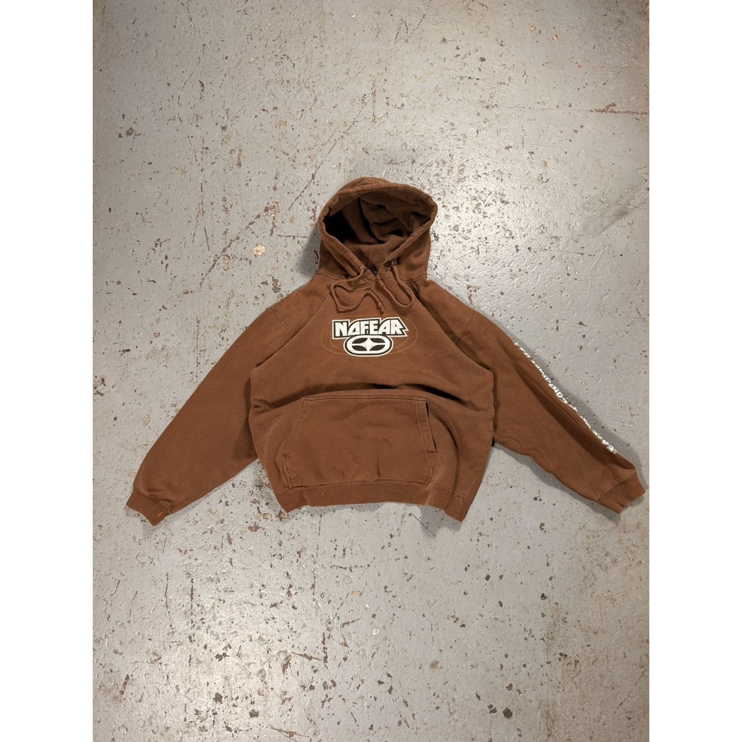 Vintage Distressed Mocha Brown No Fear Y2K Skate Hoodie