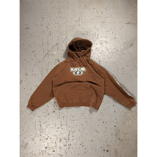 Vintage Distressed Mocha Brown No Fear Y2K Skate Hoodie