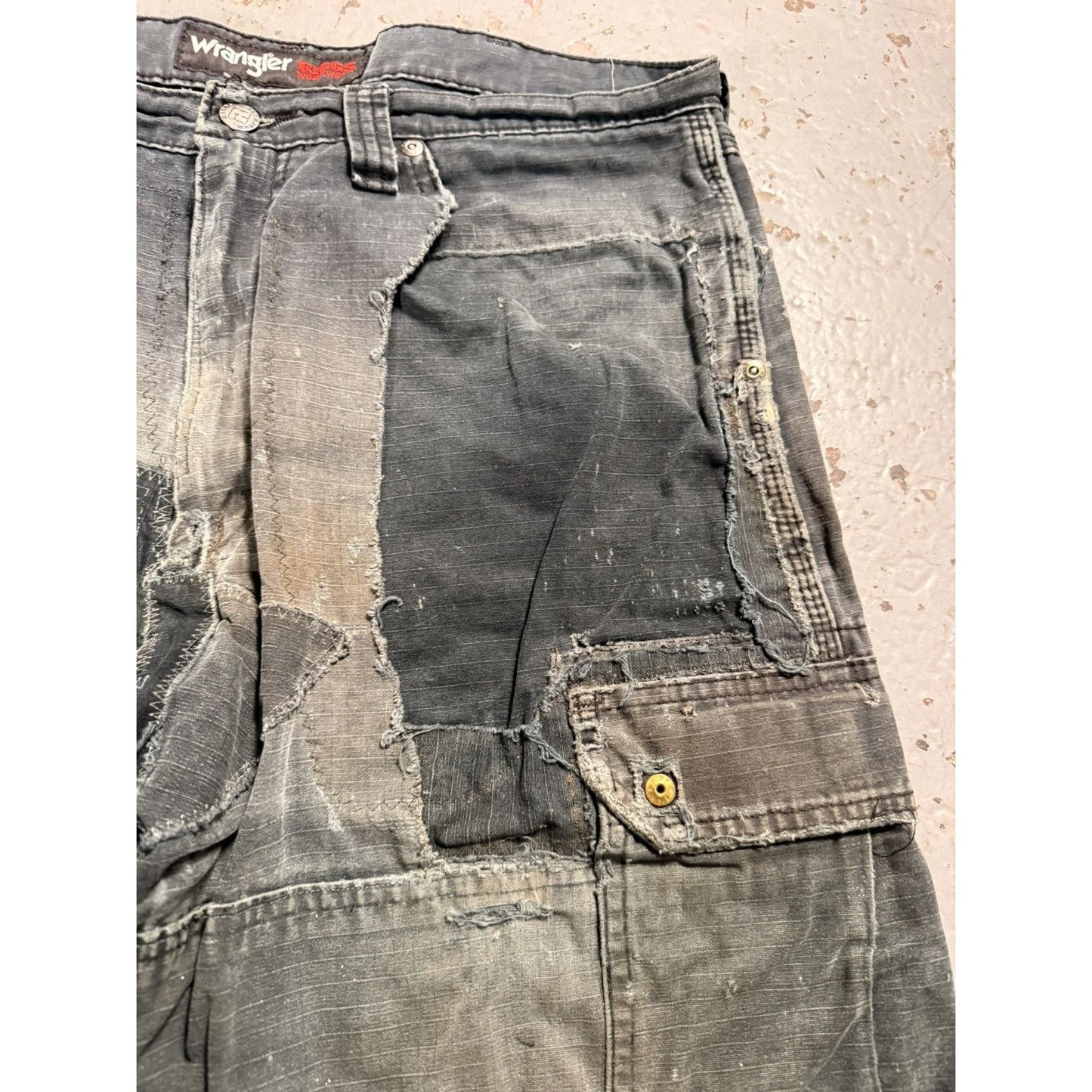 Absolutely insane Thrashed and Patched Wrangler Work Pants