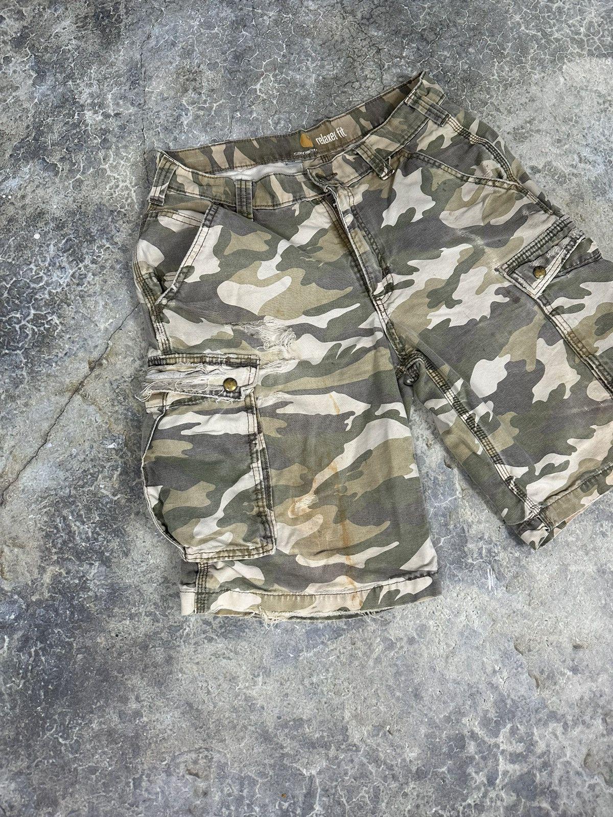 Thrashed Carhartt Camo Cargo Shorts